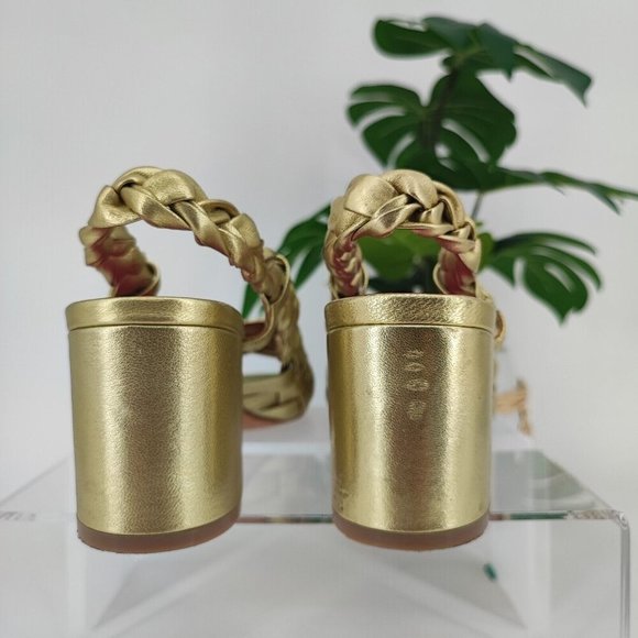 Trina Turk Gold Braided Block Heel Sandals - Picture 3 of 9
